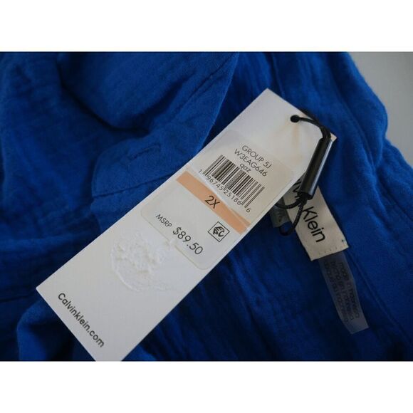 Calvin Klein Women's Plus Size Button-Front Camp Shirt Blue 2X - Picture 4 of 7